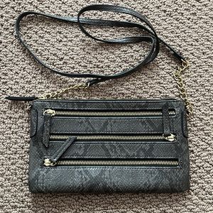 Neiman Marcus Triple-Zip Gray Snake Print Faux Leather Crossbody Bag NWOT
